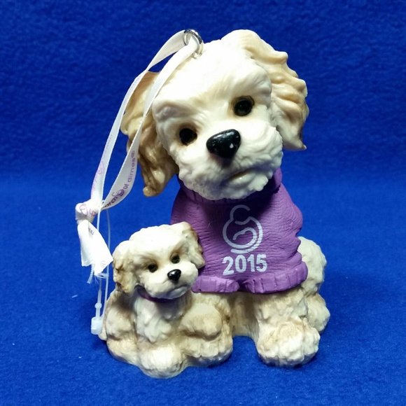 March Of Dimes 2015 Terrier Mom and Puppy Ornament Purple Sweater No Box - Picture 2 of 10